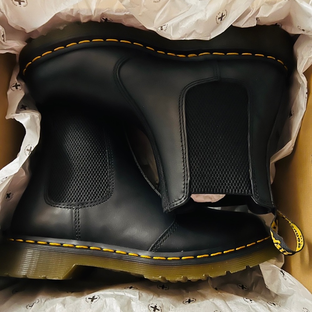 Dr. Martens Black Chelsea Boots with Yellow Stitching